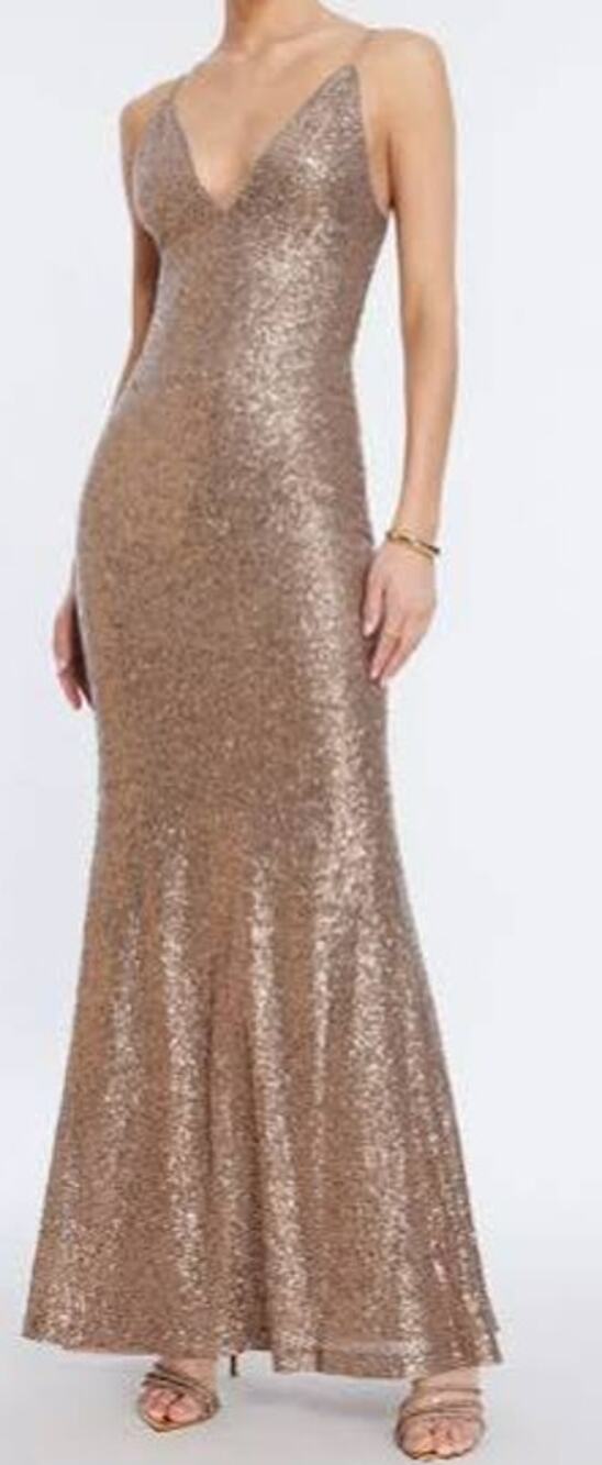 NWT BCBGMAXAZRIA Womens Rose Gold Sequined Evening Gown-Size 12